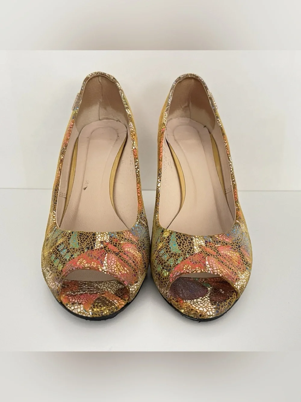 Women's Colorful Pumps Shoes Heels Made in Italy 8.5 Peeptoe Retro Bombshell